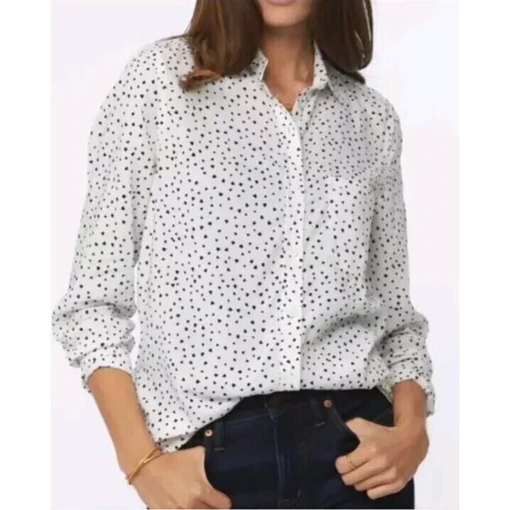 Beach Lunch Lounge Shirt Womens‎ Sz M Button Up White Hearts Alanna Coastal